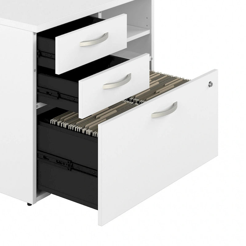 Meuble de rangement de bureau avec tiroir classeur verrouillable et étagères ouvertes — 76 cm l.
