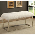 Banc contemporain de 102 cm en fausse fourrure avec pieds en métal chromé