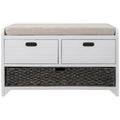 Banc de rangement avec 2 tiroirs, panier amovible et coussin en lin