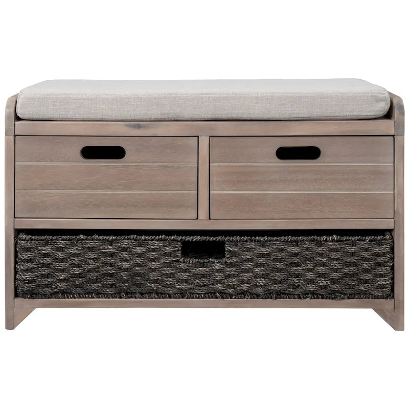 Banc de rangement avec 2 tiroirs, panier amovible et coussin en lin