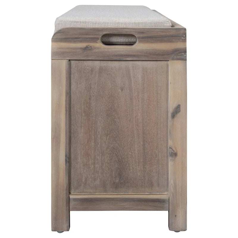 Banc de rangement avec 2 tiroirs, panier amovible et coussin en lin