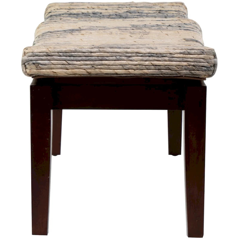 Banc tressé à la main en fibre de bananier avec coussin — Marron, 119 cm L
