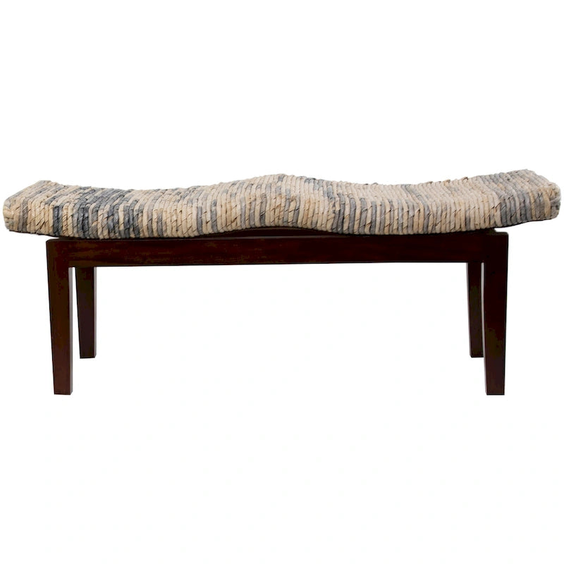 Banc tressé à la main en fibre de bananier avec coussin — Marron, 119 cm L