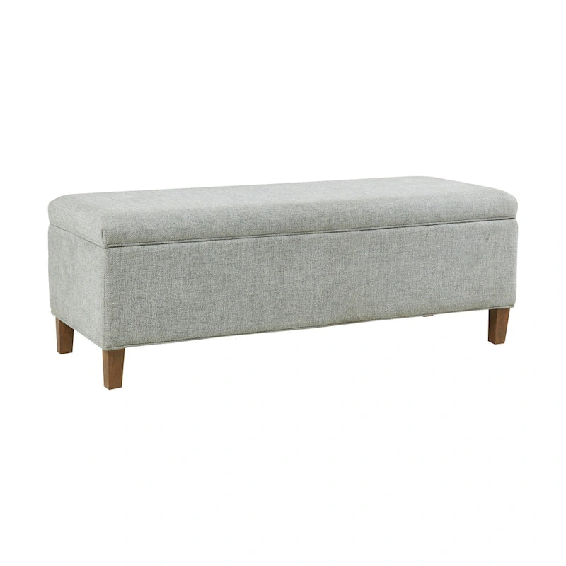 Banc de rangement d'appoint bleu à fermeture douce avec finition en bois recyclé et pieds en bois massif