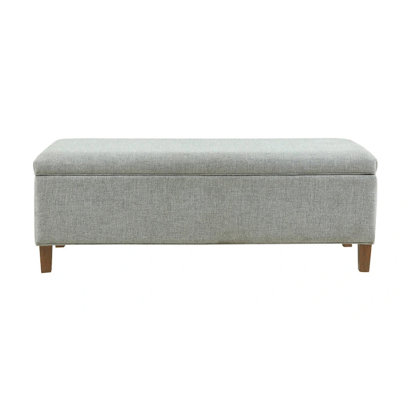 Banc de rangement d'appoint bleu à fermeture douce avec finition en bois recyclé et pieds en bois massif