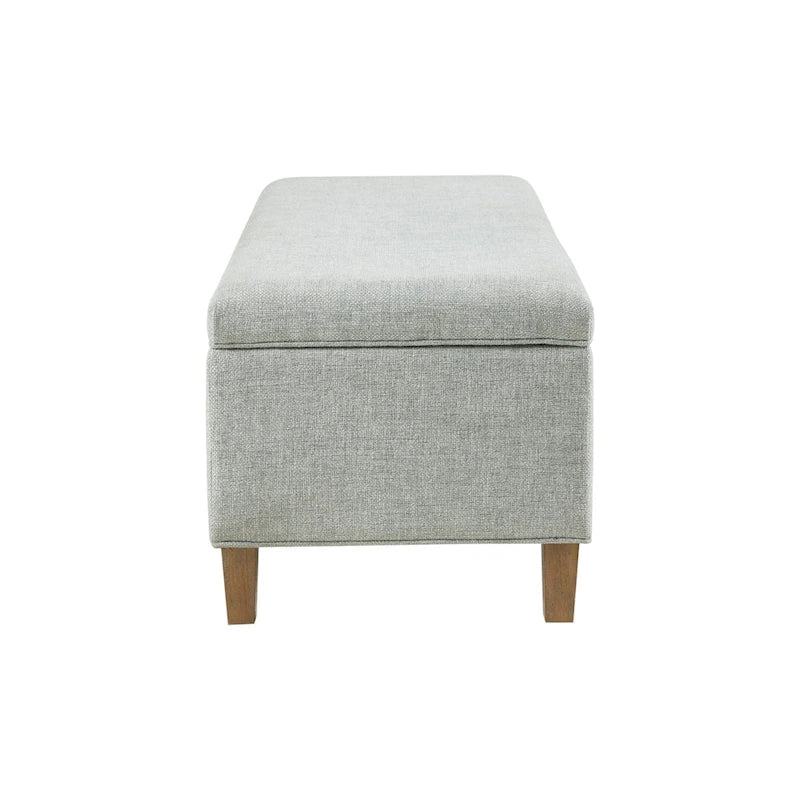 Banc de rangement d'appoint bleu à fermeture douce avec finition en bois recyclé et pieds en bois massif