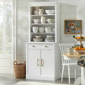 Buffet vaisselier 2 pièces style ferme moderne avec plateau en faux marbre et quincaillerie en laiton