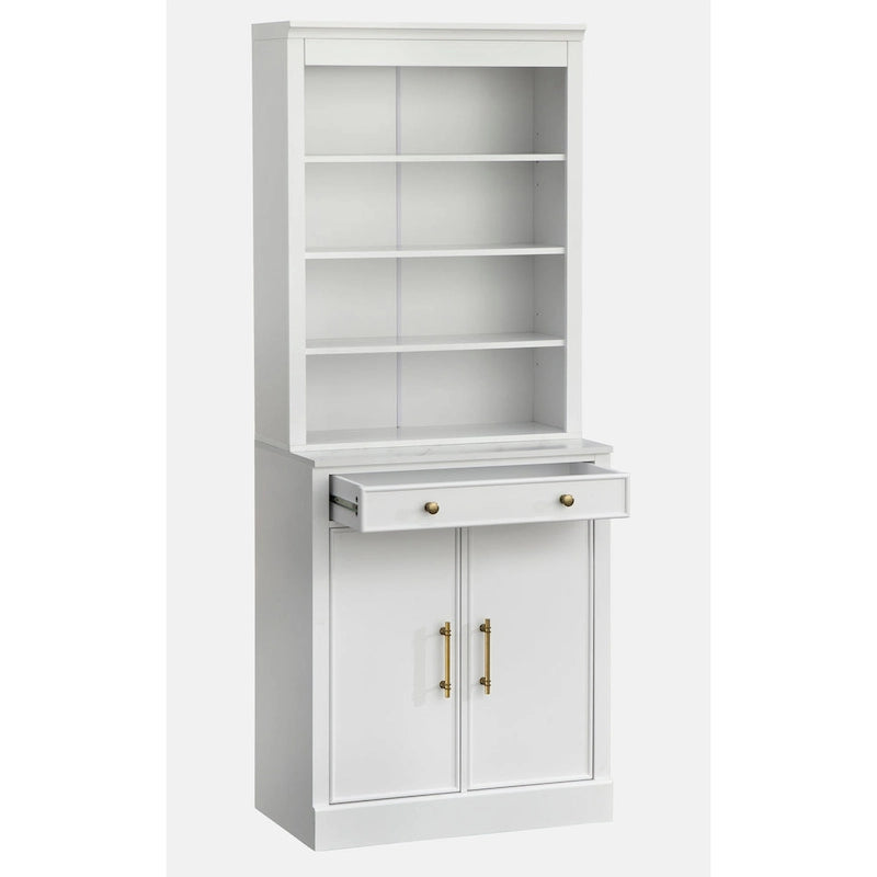 Buffet vaisselier 2 pièces style ferme moderne avec plateau en faux marbre et quincaillerie en laiton