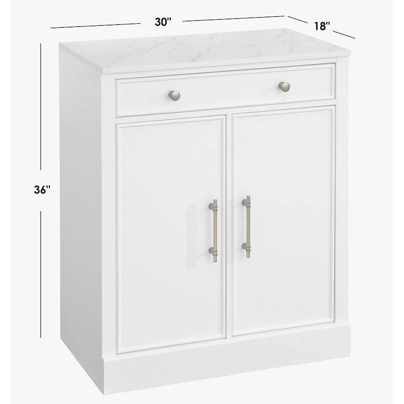 Buffet vaisselier 2 pièces style ferme moderne avec plateau en faux marbre et quincaillerie en laiton