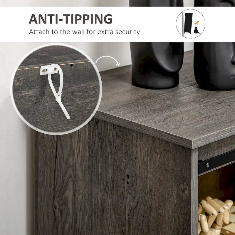 Meuble de bar à café de style rustique avec porte coulissante de grange et 3 tiroirs — Gris foncé