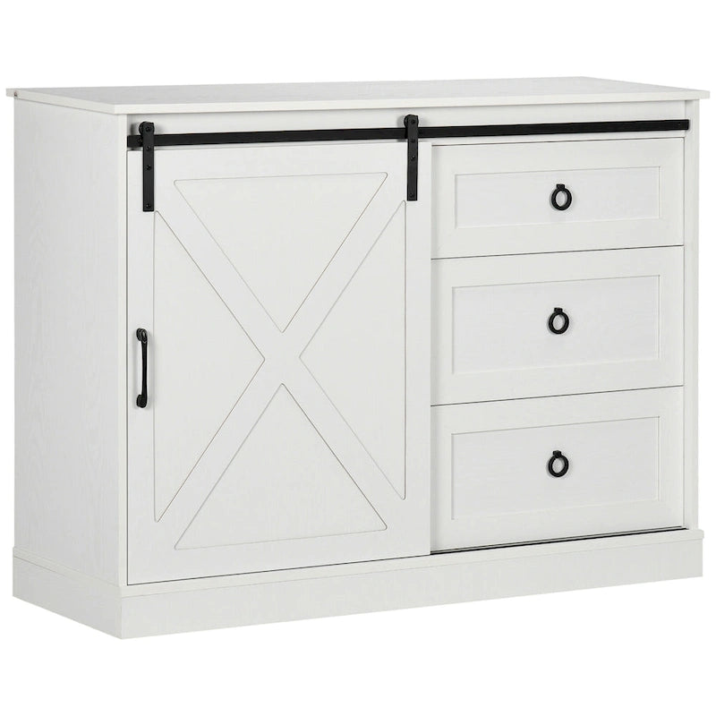 Meuble de bar à café de style rustique avec porte coulissante de grange et 3 tiroirs — Gris foncé
