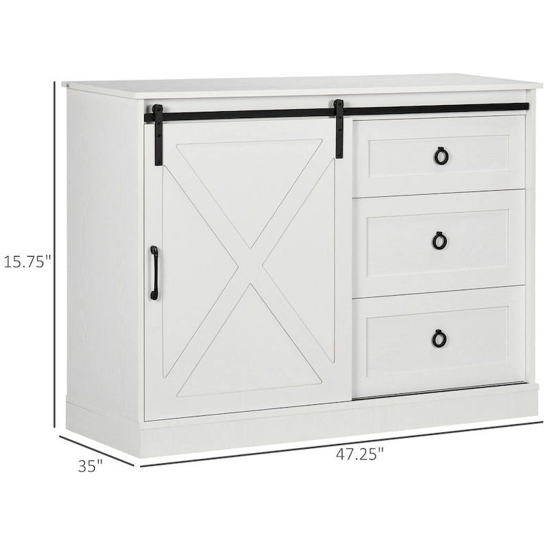 Meuble de bar à café de style rustique avec porte coulissante de grange et 3 tiroirs — Gris foncé