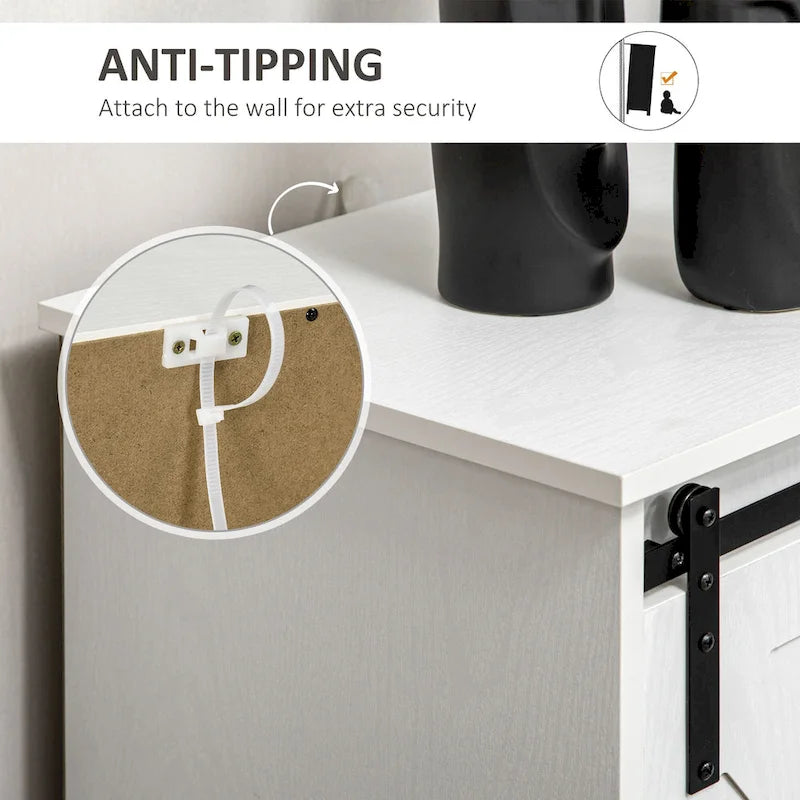 Meuble de bar à café de style rustique avec porte coulissante de grange et 3 tiroirs — Gris foncé