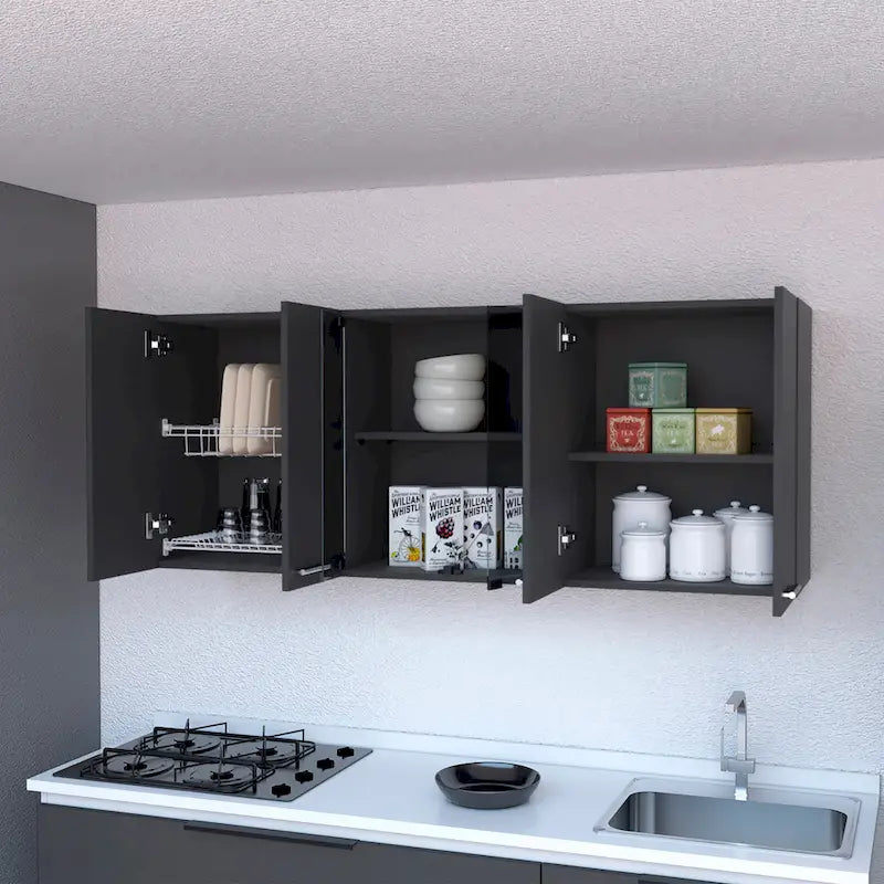 Meuble mural avec 2 portes pleines et 1 porte vitrée en wengé noir — Certifié CARB