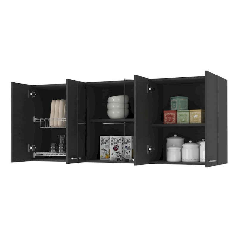 Meuble mural avec 2 portes pleines et 1 porte vitrée en wengé noir — Certifié CARB