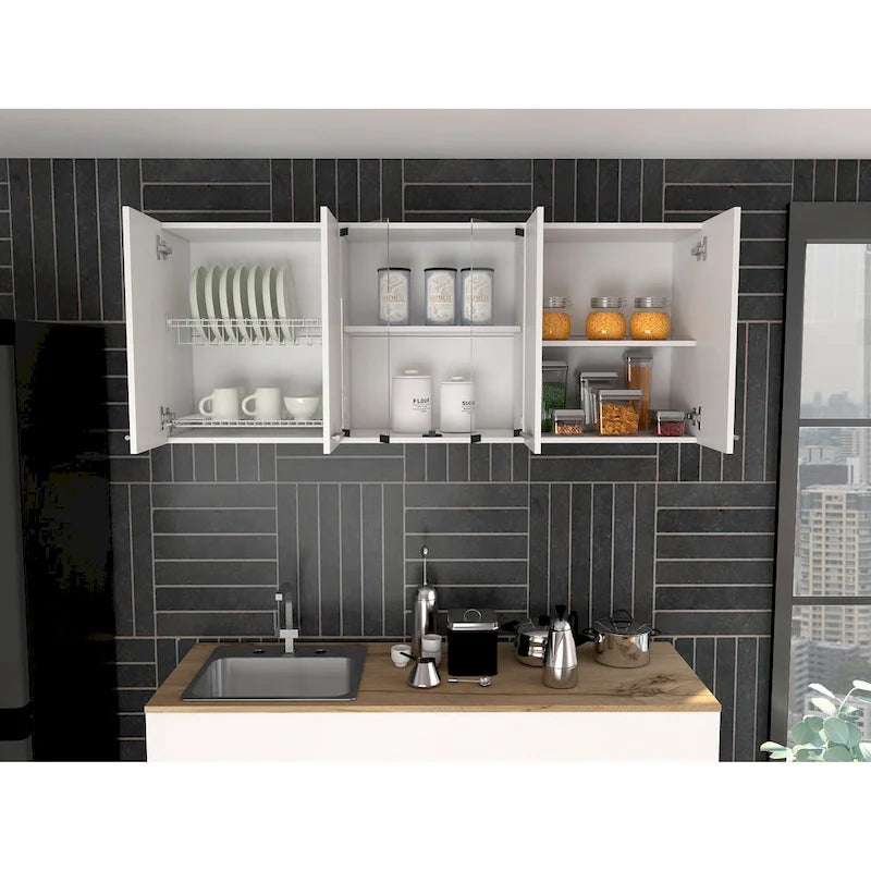 Meuble mural avec 2 portes pleines et 1 porte vitrée en wengé noir — Certifié CARB