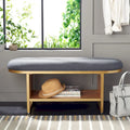 Banc d'entrée à étagère ouverte avec assise rembourrée et base en bois — 107 cm (L) × 38 cm (P) × 46 cm (H)