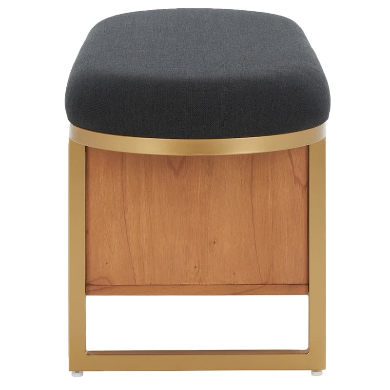 Banc d'entrée à étagère ouverte avec assise rembourrée et base en bois — 107 cm (L) × 38 cm (P) × 46 cm (H)