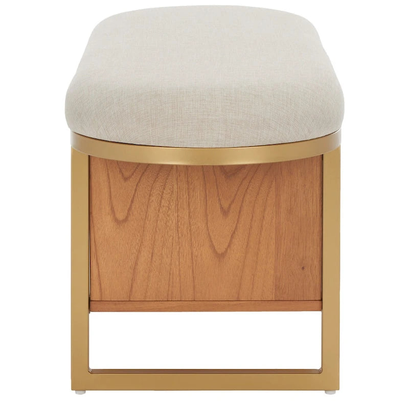 Banc d'entrée à étagère ouverte avec assise rembourrée et base en bois — 107 cm (L) × 38 cm (P) × 46 cm (H)
