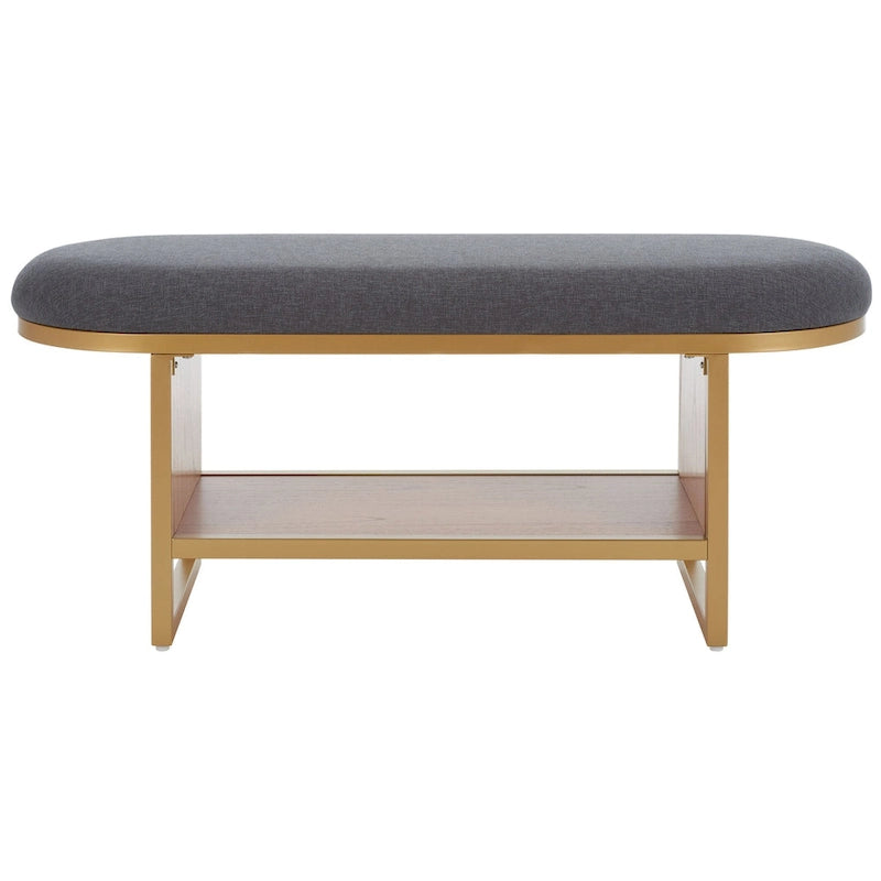 Banc d'entrée à étagère ouverte avec assise rembourrée et base en bois — 107 cm (L) × 38 cm (P) × 46 cm (H)
