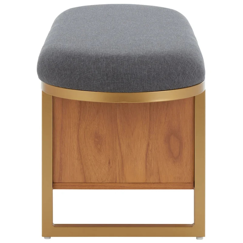 Banc d'entrée à étagère ouverte avec assise rembourrée et base en bois — 107 cm (L) × 38 cm (P) × 46 cm (H)