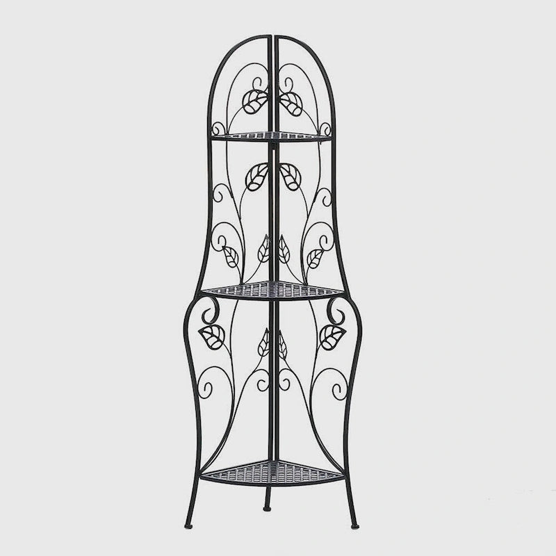 Étagère d'angle décorative en métal à 3 niveaux style treillis — Noir
