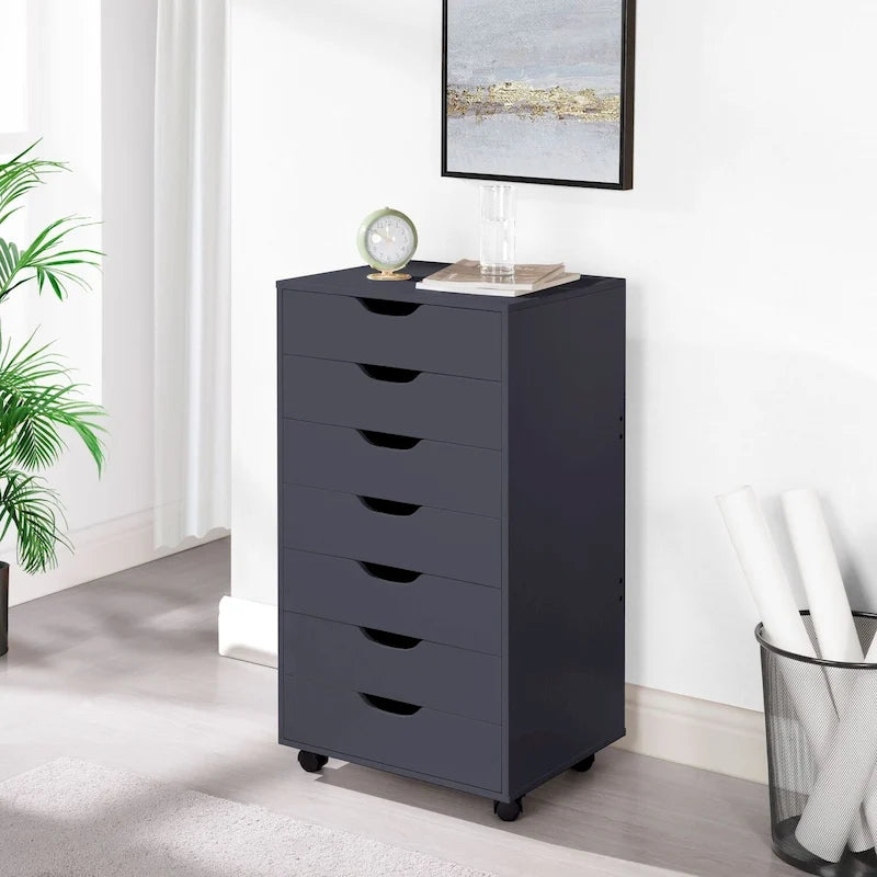 Meuble de classement mobile en bois à 7 tiroirs avec roulettes fluides
