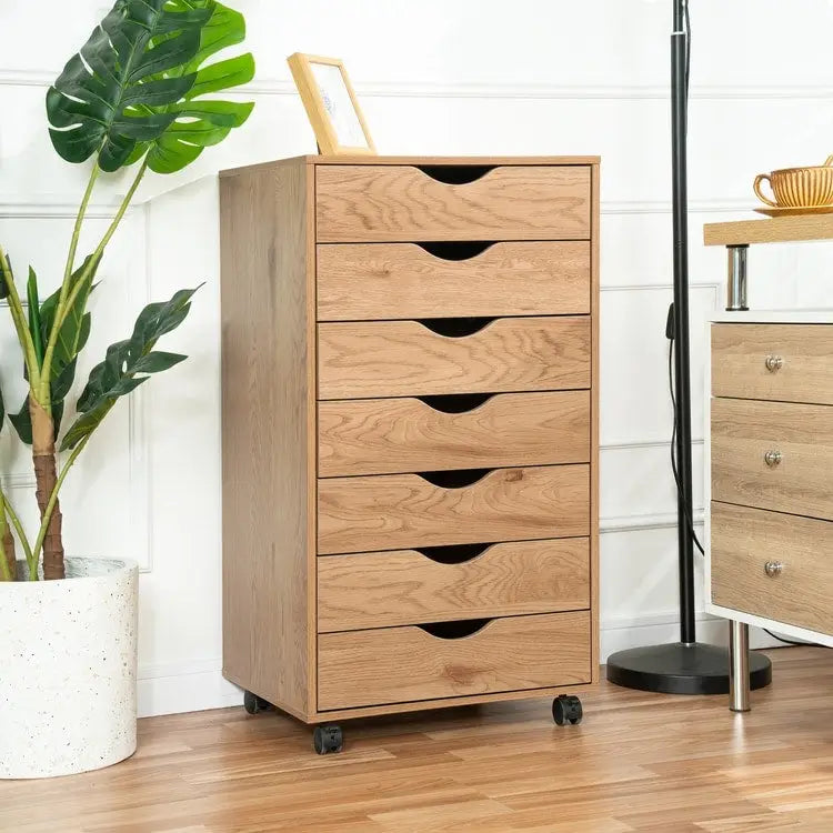 Meuble de classement mobile en bois à 7 tiroirs avec roulettes fluides
