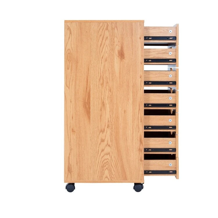 Meuble de classement mobile en bois à 7 tiroirs avec roulettes fluides