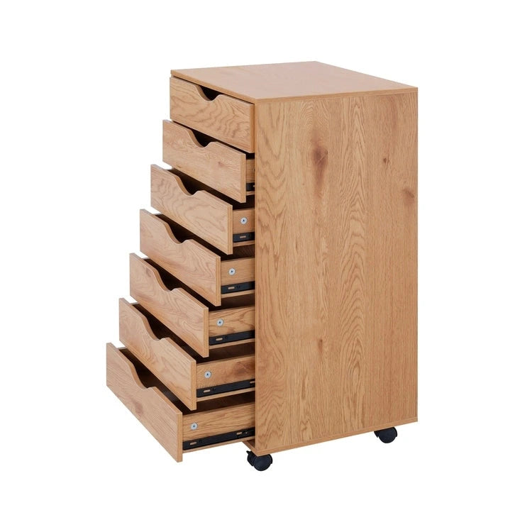 Meuble de classement mobile en bois à 7 tiroirs avec roulettes fluides