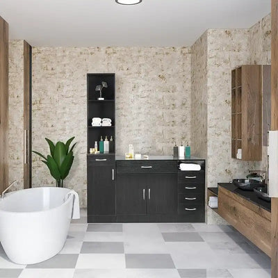 Meuble Haut de Salle de Bain avec 1 Porte, 1 Tiroir et 3 Compartiments — Noir