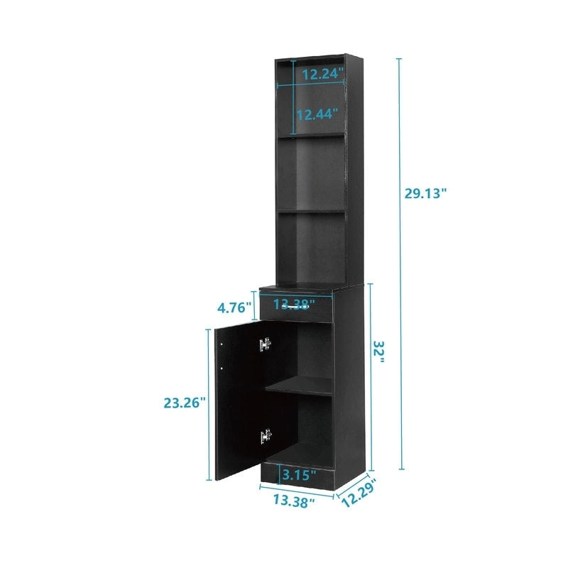 Meuble Haut de Salle de Bain avec 1 Porte, 1 Tiroir et 3 Compartiments — Noir