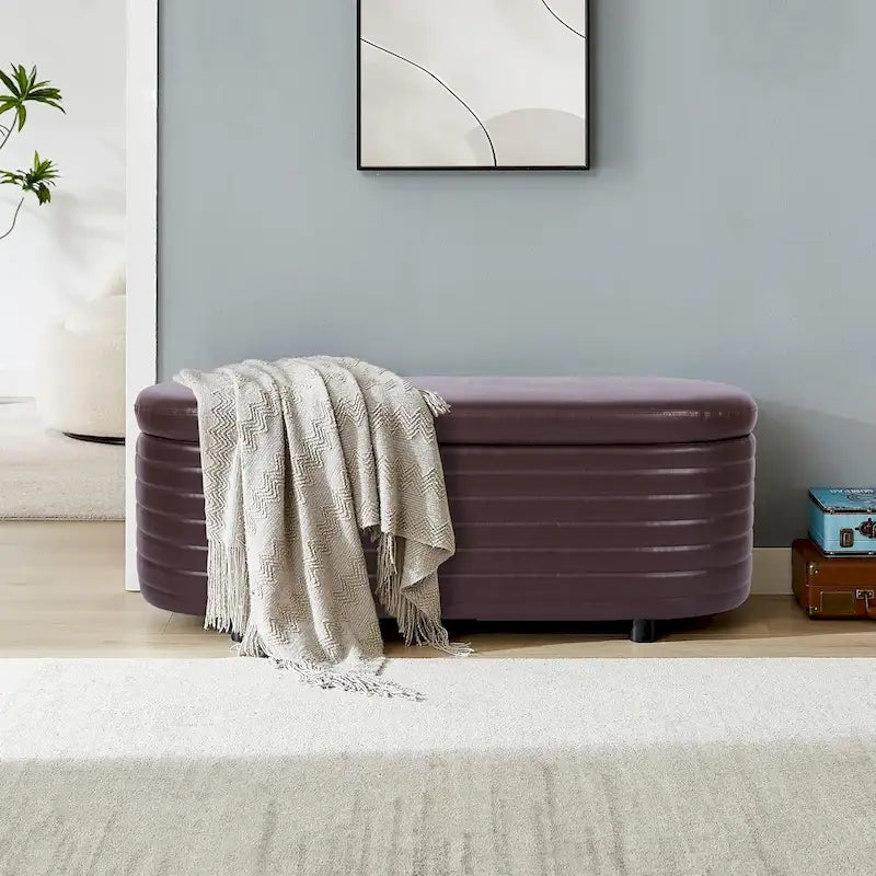 Banc de rangement en cuir PU avec pieds en bois massif pour chambre et salon