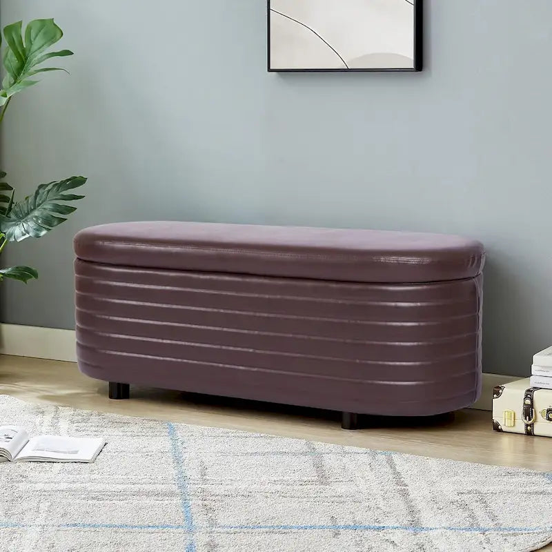 Banc de rangement en cuir PU avec pieds en bois massif pour chambre et salon