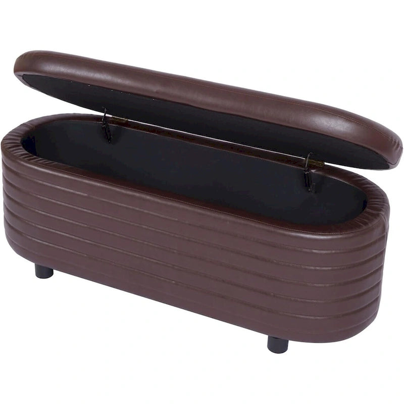Banc de rangement en cuir PU avec pieds en bois massif pour chambre et salon