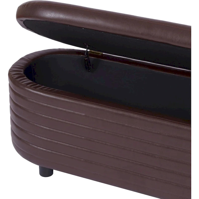 Banc de rangement en cuir PU avec pieds en bois massif pour chambre et salon