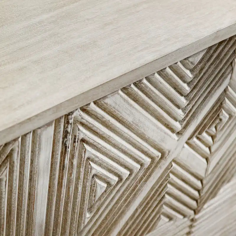 Buffet de 42 po en bois de manguier massif sculpté à la main avec 4 portes et base en fer noir