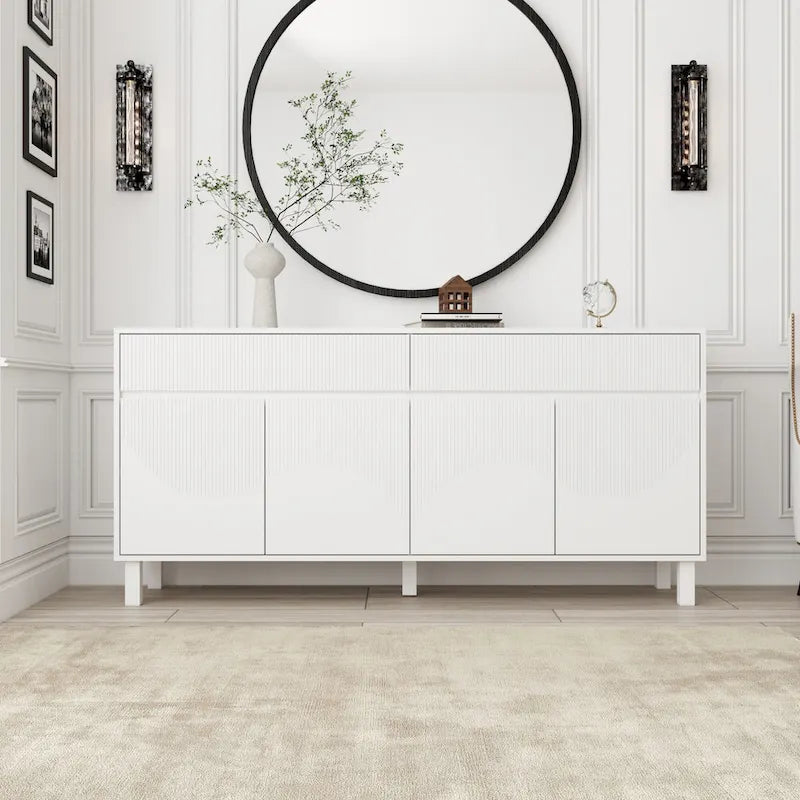 Buffet/Armoire de Sol Blanche de 160 cm avec 4 Portes, 2 Tiroirs et Étagères Réglables