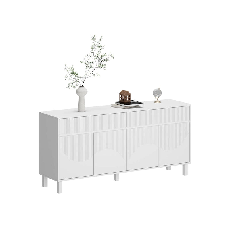 Buffet/Armoire de Sol Blanche de 160 cm avec 4 Portes, 2 Tiroirs et Étagères Réglables