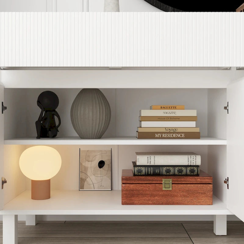 Buffet/Armoire de Sol Blanche de 160 cm avec 4 Portes, 2 Tiroirs et Étagères Réglables