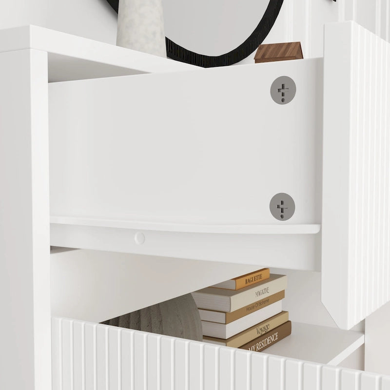 Buffet/Armoire de Sol Blanche de 160 cm avec 4 Portes, 2 Tiroirs et Étagères Réglables