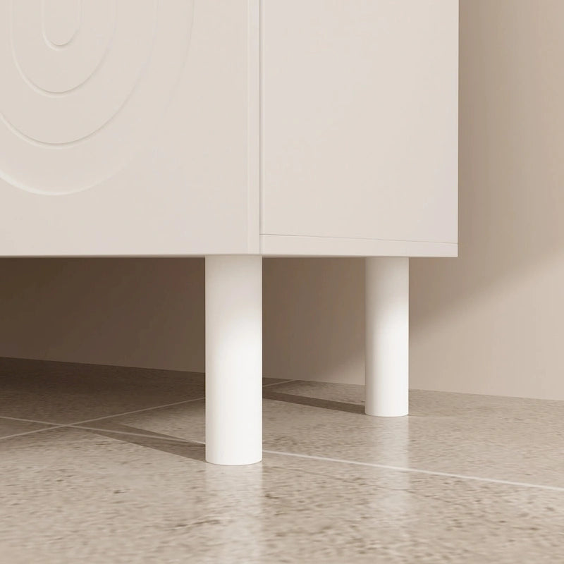 Buffet en MDF blanc de 160,5 cm avec 5 pieds en pin et portes sans poignées à ouverture par pression