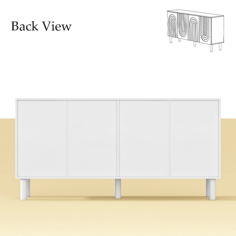 Buffet en MDF blanc de 160,5 cm avec 5 pieds en pin et portes sans poignées à ouverture par pression