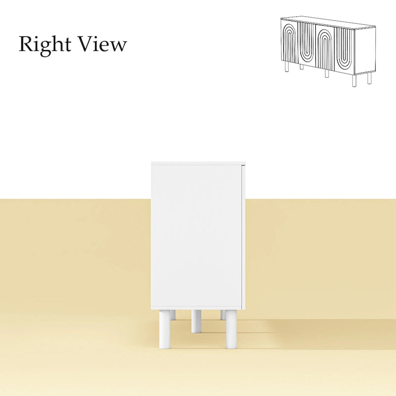 Buffet en MDF blanc de 160,5 cm avec 5 pieds en pin et portes sans poignées à ouverture par pression