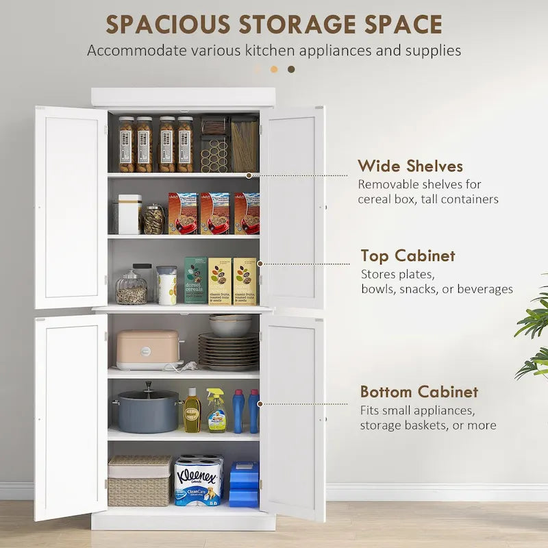 Meuble de cuisine autoportant de 184 cm avec 4 portes et étagères réglables