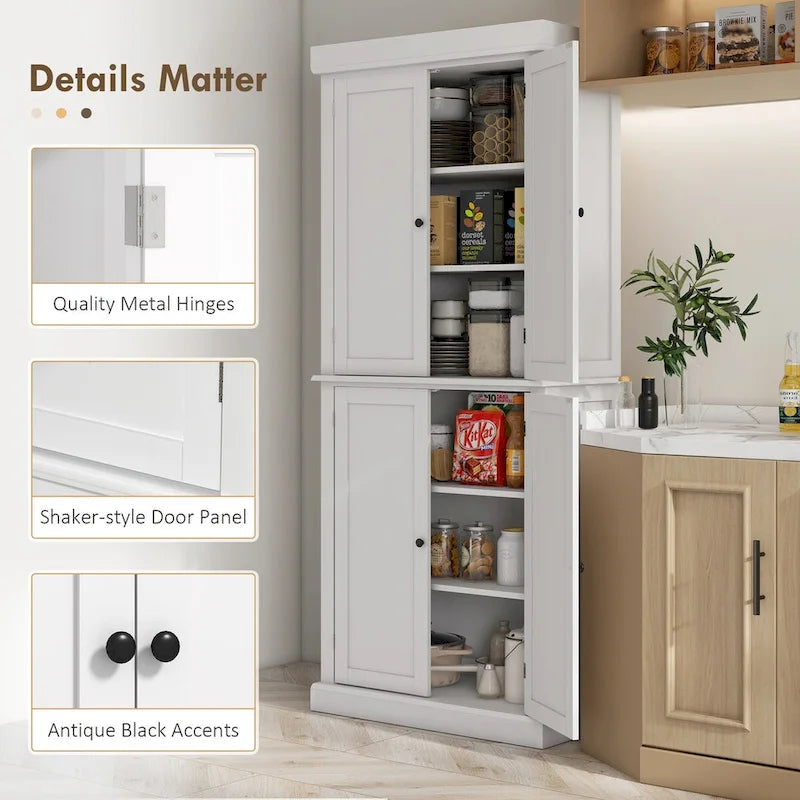 Meuble de cuisine autoportant de 184 cm avec 4 portes et étagères réglables