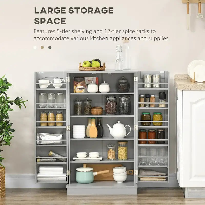 Meuble de cuisine autoportant de 184 cm avec 4 portes et étagères réglables