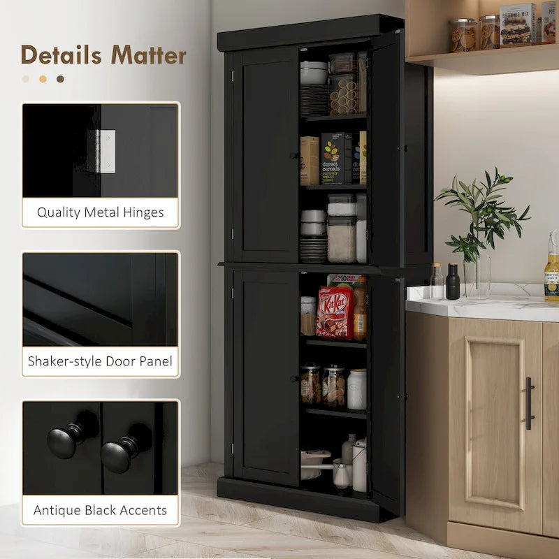 Meuble de cuisine autoportant de 184 cm avec 4 portes et étagères réglables