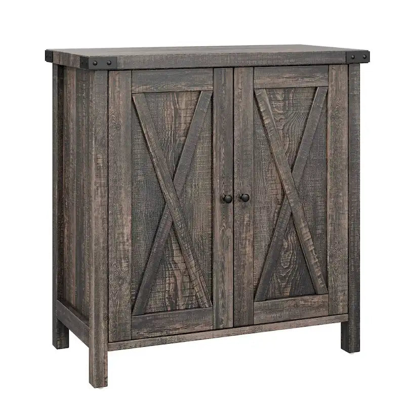 Buffet de ferme avec étagères de rangement réglables — Grain de bois brun