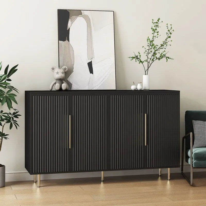 Meuble Art Déco moderne de 144 cm avec portes cannelées et 4 compartiments intérieurs